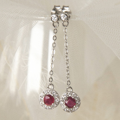 Серебряные серьги подвески с розовым корундом арт. 26705